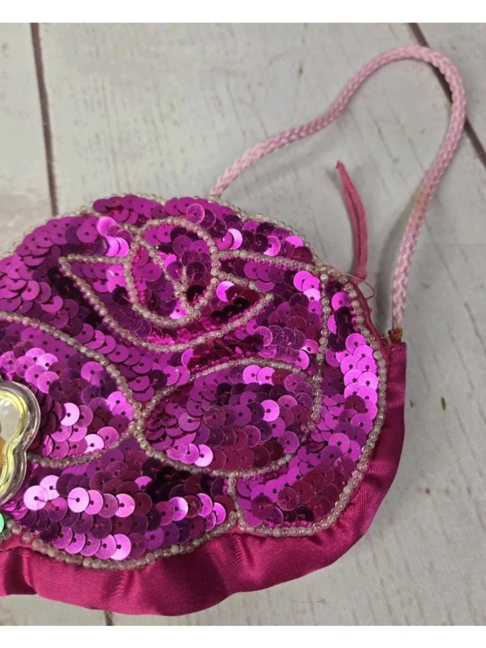 Disney Belle Sequined Heart Purse & Cinderella Faux Pearl Necklace Working
